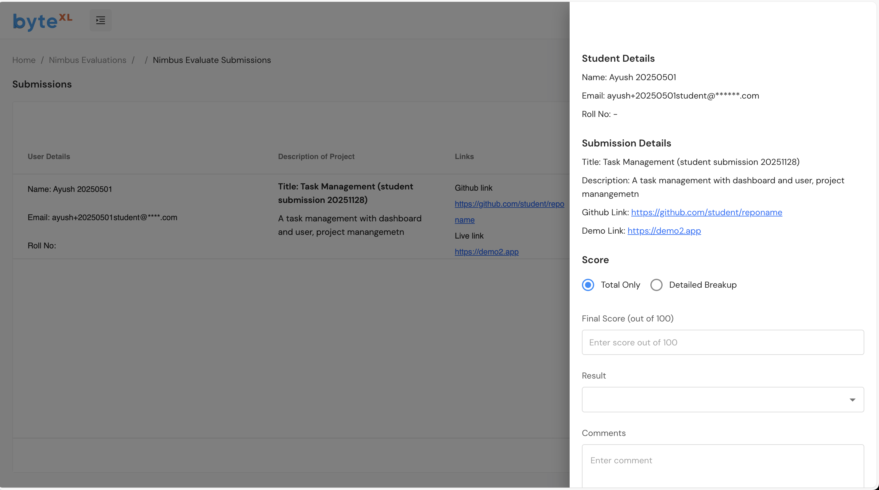 Submission Detail for Evaluation